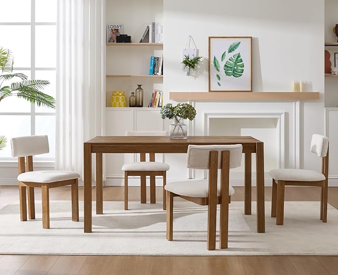 chairus Linen Dining Chairs Set of 4 Modern Farmhouse Kitchen Chairs with Open Low Back Upholstered Wood Side Chairs for Dining Room, Restaurant, Living Room, White