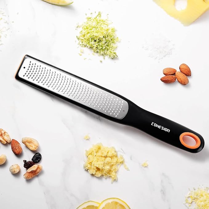 Cohesion Etched Zester & Grater Set of 2 - Kitchen Zester Tool for Lemon, Cheese, Garlic, Ginger, Nutmeg, Chocolate, Fruits, Vegetables - Sharp Premium Stainless Steel Blade with Protective Cover