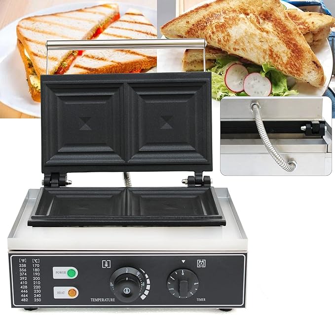 Sandwich Maker, 110V 1500W Sandwich Toaster for Bakeries Home 2Pc Commercial Sandwich Machine with Nonstick Plates LED Indicator Lights