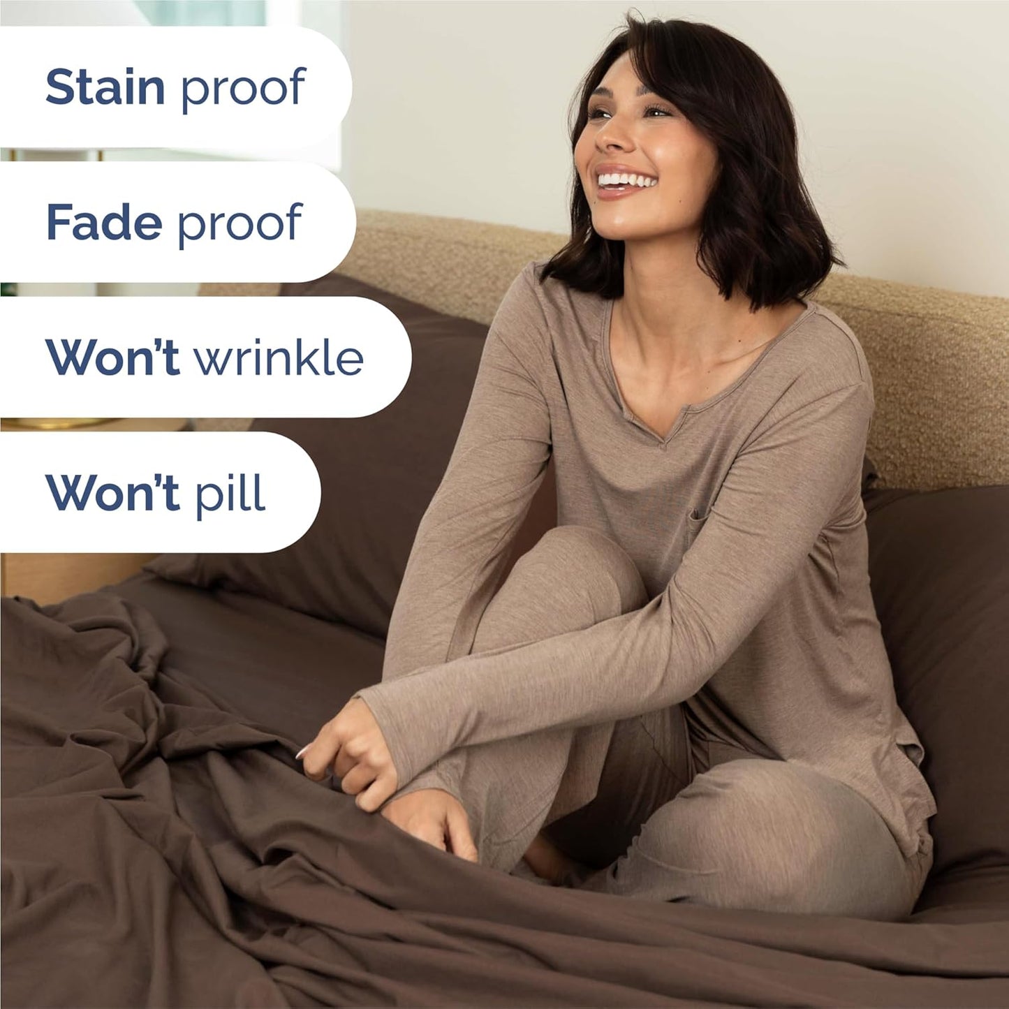 Split King Size 5 Piece Sheet Set - Comfy Breathable & Cooling Bed Sheets Set - Hotel Luxury Bedding for Women, Men, Kids, Teens, Boys & Girls - Deep Pockets, Soft and Wrinkle Free - Oeko-Tex - Brown