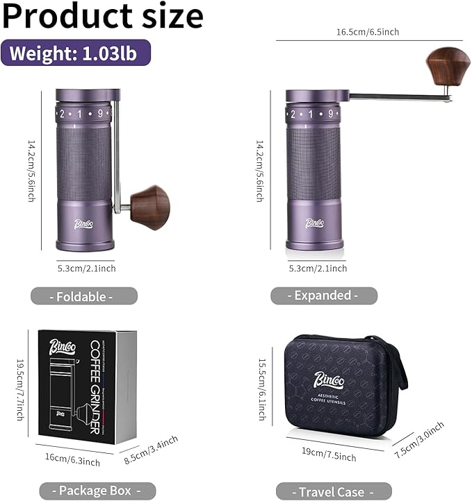 Manual Coffee Grinder with Foldable Handle, Conical Burr Coffee Grinder with 20g Capacity, Adjustable External Grind Setting for Travel,Camping,Home