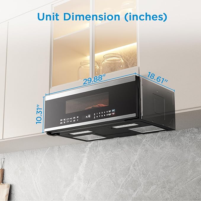 Midea MMO12S3ASTZ Over the Range Oven, 1.2 Cu.ft Slim, Stainless Steel Microwaves, 1000W Heating Power with 400CMF Vent Fan