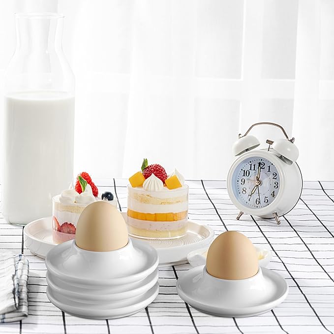 Cinf Ceramic Egg Holder Gift Set of 4 Porcelain Holder Breakfast Boiled Cooking Easy to Clean Childhood Memories Kitchen