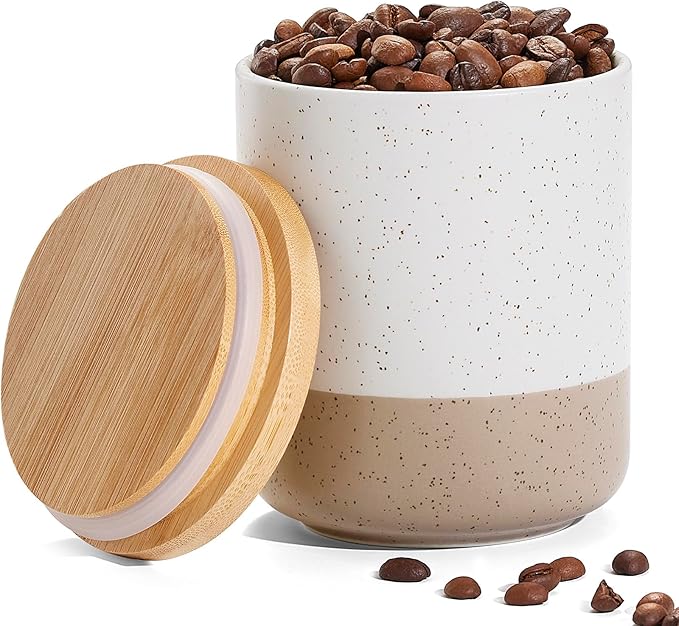 Yangbaga Canister Sets for Kitchen Counter, 20 OZ Large Ceramic Food Storage Jars with Airtight Wood Lids, Large Kitchen Canisters for Coffee, Sugar, Tea, Flour, Spice