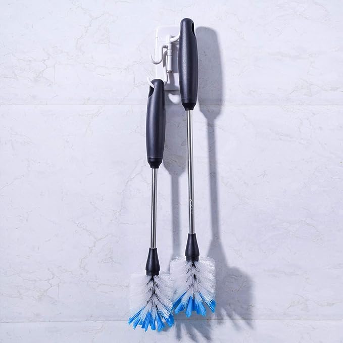 Stainless Steel Bottle Brush with Replaceable Head, 2 Pack Long Handle Scrubbing Brush for Water Bottles, Glasswares, Mugs, Flasks, Tumblers, Vases, and Kitchen Sink, 13 in