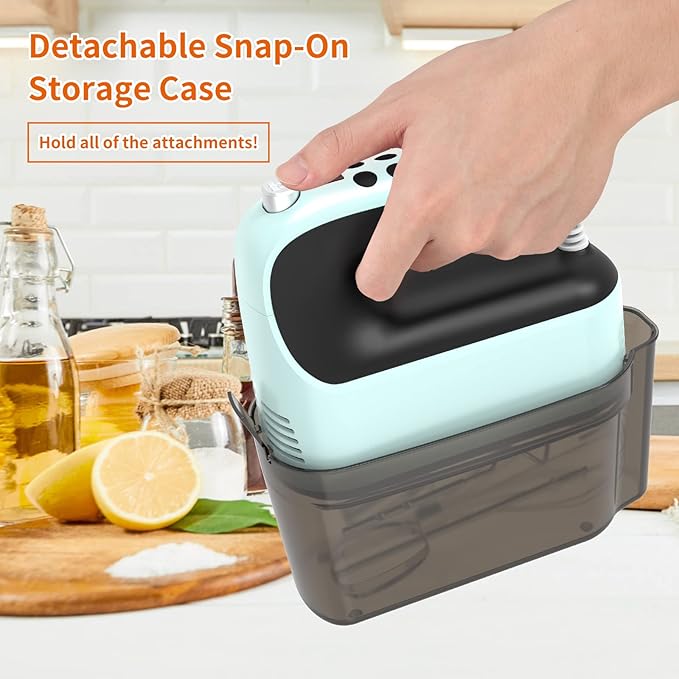9-Speed Digital Hand Mixer Electric, 400W Powerful DC Motor, Baking Mixer Handheld with Snap-On Storage Case, Touch Button, Turbo Boost, Dough Hooks, Whisk (Ice Blue)