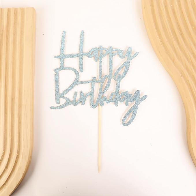 Happy Birthday Cake Topper - Glitter Sky Blue Birthday Cake Top Decorations (Sky Blue)