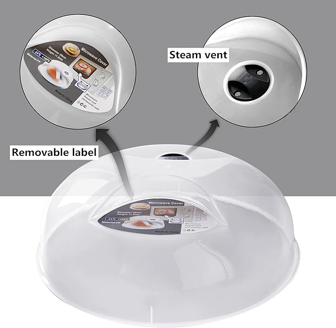 Microwave Cover for Food, Large Microwave Plate Cover Guard Lid with Steam Vents Keeps Microwave Oven Clean, 11.5 Inch BPA Free & Dishwasher Safe-2PCS Grey