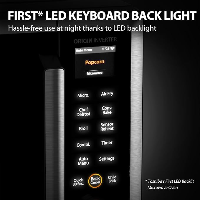 TOSHIBA ML2-STC13SAIT(SS) Air Fryer Combo Countertop Microwave Ovenwith 2.4-Inch Color Screen, Origin Inverter Technology, Smart Sensor, Compatible with Alexa, 1100W, 1.3 Cu.Ft, Silver