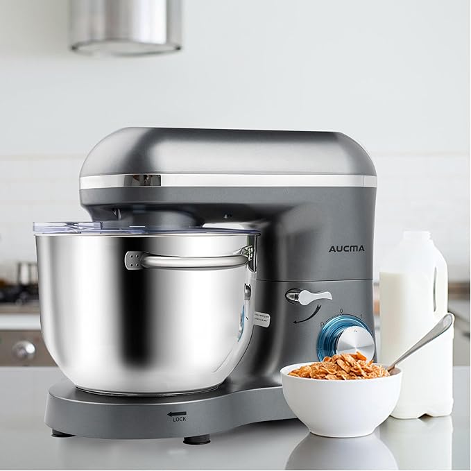Aucma Stand Mixer,6.5-QT 660W 6-Speed Tilt-Head Food Mixer, Kitchen Electric Mixer with Dough Hook, Wire Whip & Beater (6.5QT, Gray)