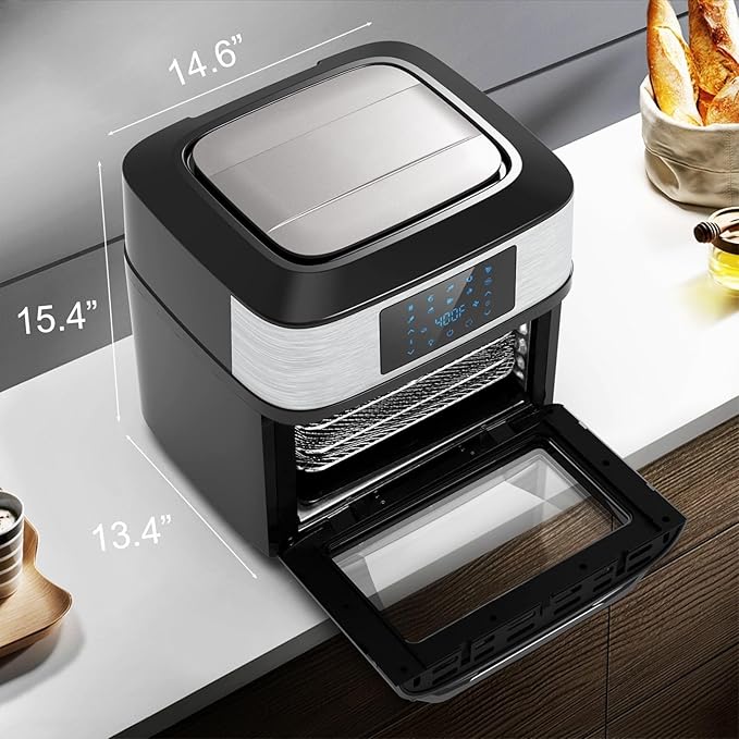 Air Fryer Oven Large 20 QT, 10-in-1 Toaster Oven Air Fryer Combo with Window for Family, Airfryer Oven with Rotisserie, 3 Dehydrating Racks, ETL Certified