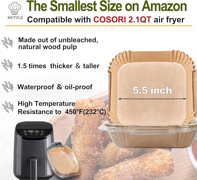 Small Air Fryer Liners for Cosori 2.1qt Air Fryer, Mini Air Fryer Liners Disposable 2 2.1 2.6 3QT, 5.5 Inch Air Fryer Liners