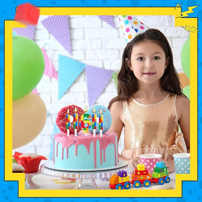 7 Pcs Building Block Themed Birthday Candles Set Building Blocks Number 6 Candle Cake Topper for Building Block Party Decoration Supplies (Number 6)