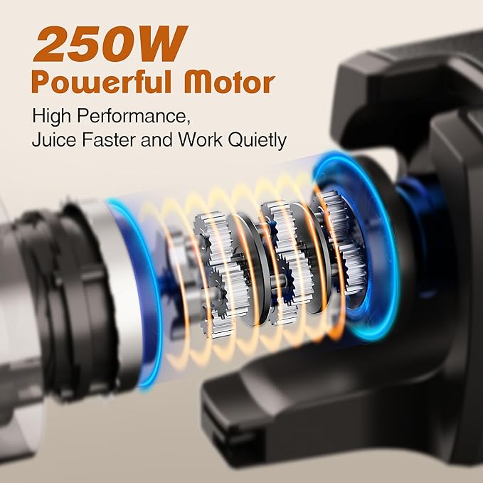 Cold Press Juicer Machines,Fretta 5.3'' Self Feeding Slow Masticating Juicers Fit Whole Fruits & Vegetable Easy Clean Juice Extractor,Tritan Material BPA Free 250W (Yellow)