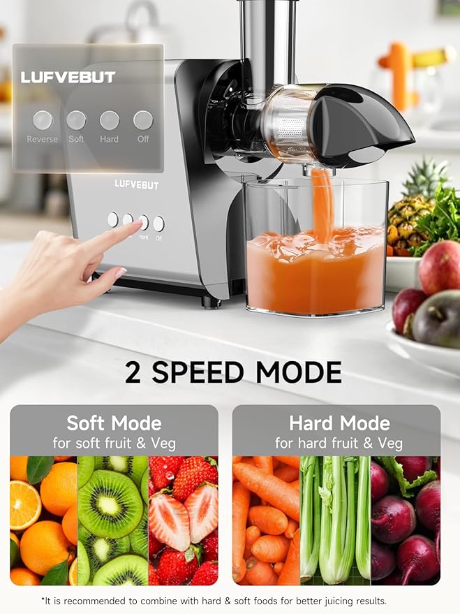 Masticating Slow Juicers for Leafy Greens Tomato Celery Carrot Wheatgrass, Cold Press Slow Juicer Machines Quiet Motor Easy Clean, Vegetable and Fruit Juice Extractor BPA-Free Dry Pulp Dishwasher Safe