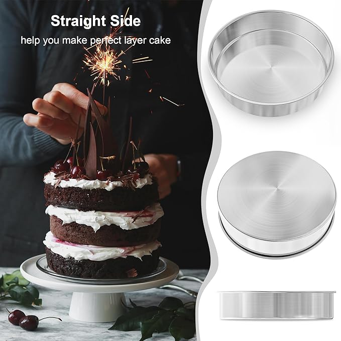 7 Inch Round Cake Pans Set of 3, Nonstick Stainless Steel Baking Pans Set with 100PCS Parchment Papers, Heavy Duty Durable Birthday Wedding Circle Layer Cake Pans Sets for Baking, Dishwasher Safe