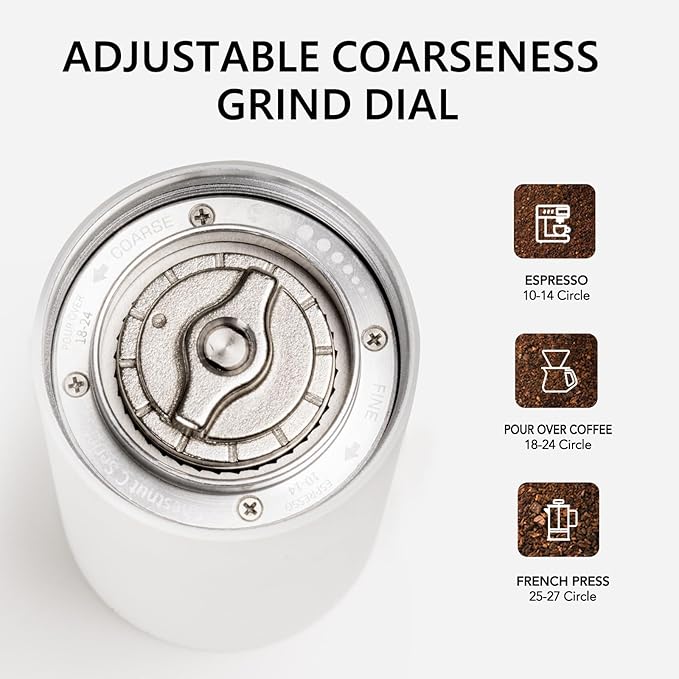 TIMEMORE Manual Coffee Grinder Foldable Hand Coffee Grinder Stainless Steel Conical Burr Chestnut C2 MAX Internal Adjustable Setting Capacity 30g French Press Coffee for Travel, Camping, Home White