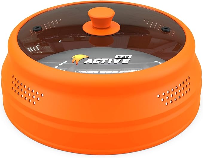 Collapsible Microwave Cover for Food - Silicone and Glass Splatter Guard Lid for 6-12 inch Plates & Bowls, Dishwasher Safe, Heat Resistant, BPA-Free, Orange