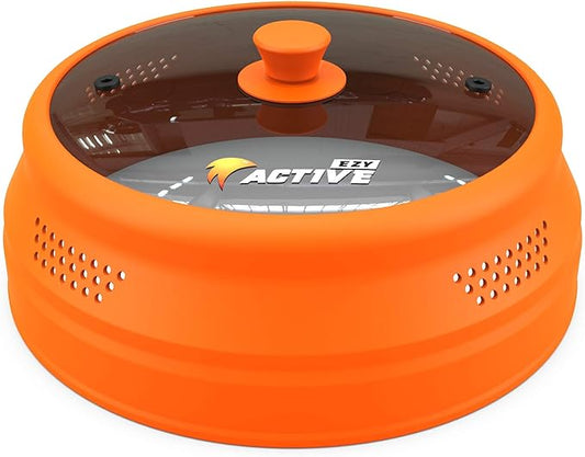 Collapsible Microwave Cover for Food - Silicone and Glass Splatter Guard Lid for 6-12 inch Plates & Bowls, Dishwasher Safe, Heat Resistant, BPA-Free, Orange