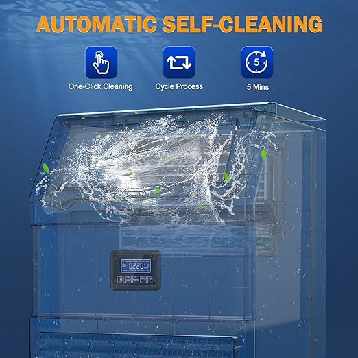 Ice Maker Machine Commercial, 240Lbs/24H with 75Lbs Storage Bin, 80Pcs Ice Cubes 8Mins, Freestanding Large Ice Machine with Water Filter and Ice Scoop for Restaurant Bar Home Office