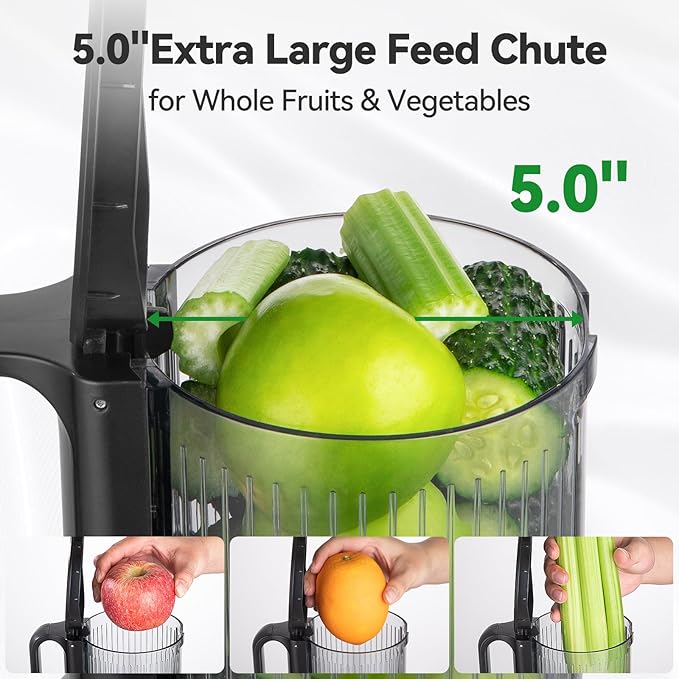 Juicer Machines,ORMEO HOME Cold Press Juicer with Large Feed Chute Fit Whole Fruits & Vegetables,Slow Masticating Juicer With Pulp Seperation,99% Juice Purity,200W Quiet Motor,Easy to Clean,BPA Free