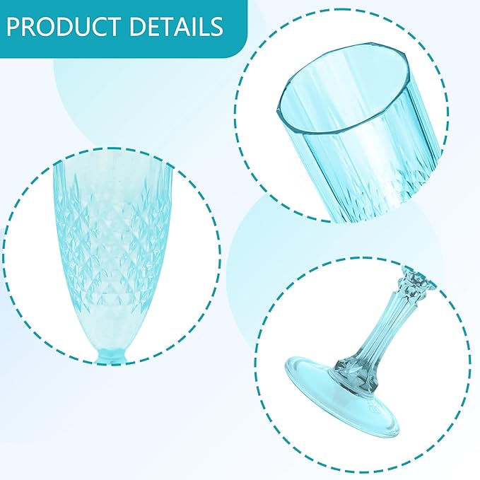 Plastic Champagne Flutes, 48PCS Light Cyan Wine Glasses Goblets Reusable Champagne Flute for Weddings, Bachelor Parties, Toasting, and Events(48,Light Cyan)
