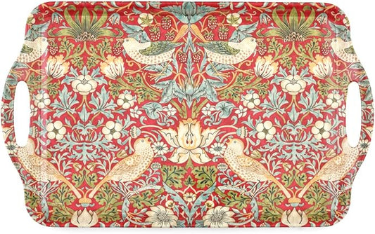 Pimpernel Morris & Co Strawberry Thief Red Melamine Tray with Handles - Elegant Serving Tray for Tea Parties, Decorative Table Display - Stylish Kitchen & Dining Organization, Ideal Gift for Her