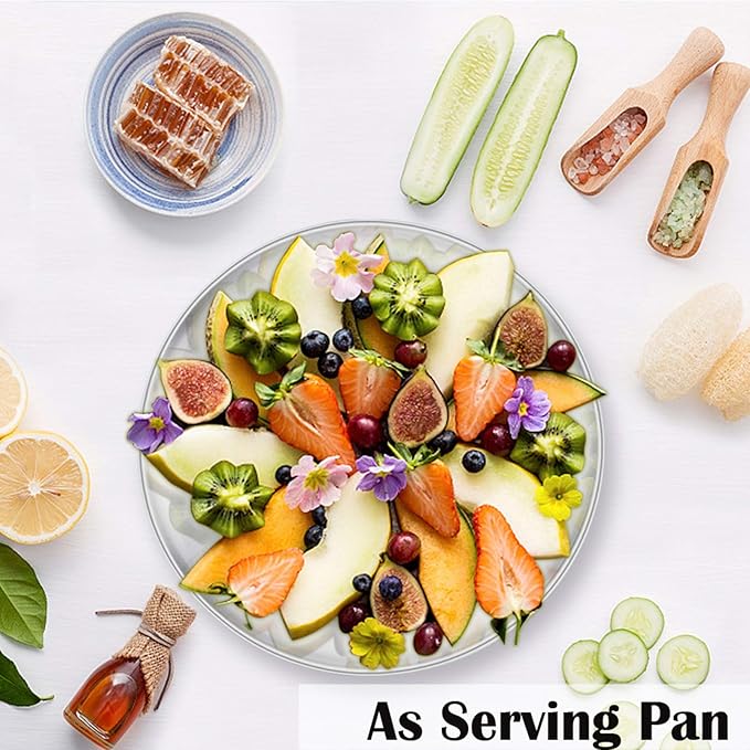 P&P CHEF 10 Inch Pizza Pan, 3 Pieces Stainless Steel Round Pizza Tray Dish Plate For Oven Baking Roasting, Healthy & Heavy Duty, Rust Free & Dishwasher Safe -Silver