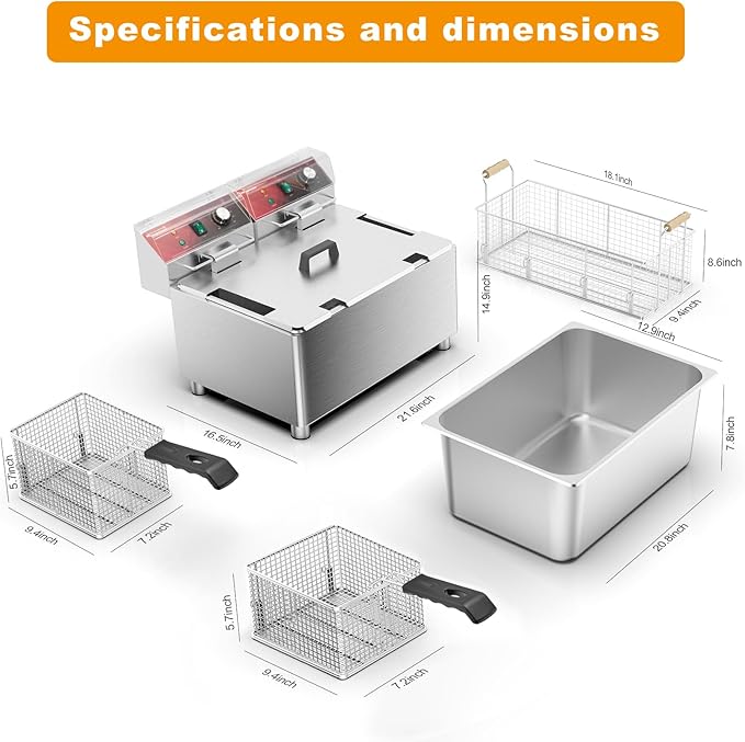 Mvegoiuok Electric Large Deep Fryer With 3 Basket 3600W Commercial Turkey Fryer Pot With Oil Filtration Lid 25QT Stainless Steels Frier for Home Use Oil Fryer