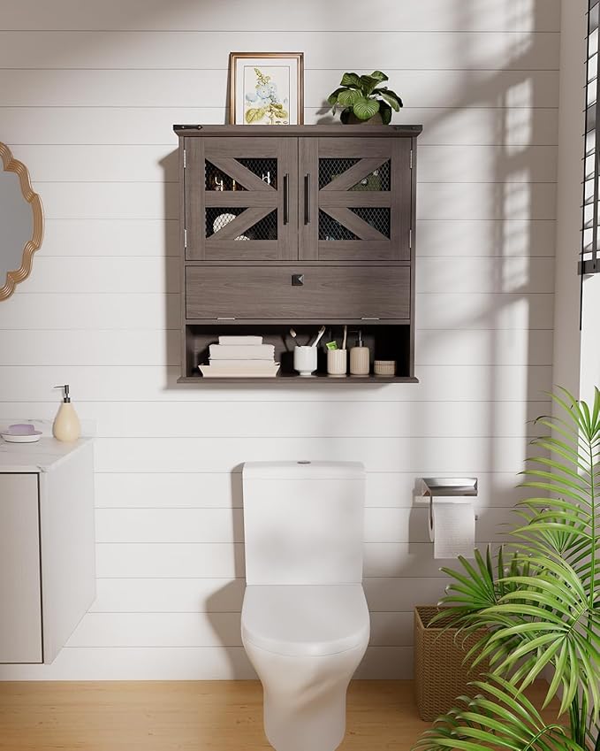 Bathroom Wall Cabinet with 2 Door Adjustable Shelves, Over The Toilet Storage Wall Mounted Medicine Cabinets for Bathroom Laundry Room