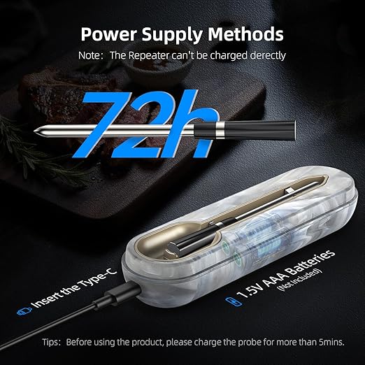 Aurasky Wireless Meat Thermometer with Unique Stone Texture, Smart Bluetooth APP Control, 500 Ft Remote Range, Dual Alarm, Waterproof Cooking Meat Thermometer for Grilling, Smoking, Family BBQ, Oven