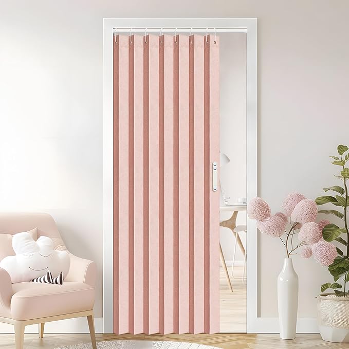Vatge Doorway Curtains Accordion Pink Curtains for Girls' Room Door, Closet Doors Curtain, 80 Inch Long Privacy Curtains for Room Divider and Open Closet, 1 Panel with Tieback, W39 x L78, Pink