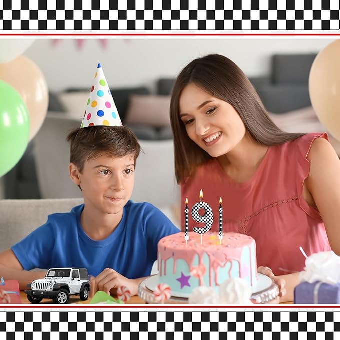 13 Pcs Racing Cars Themed Birthday Candles Black and White Race Number 9 Checkered Candle Cake Topper for Racing Car Party Decoration Supplies (Number 9)