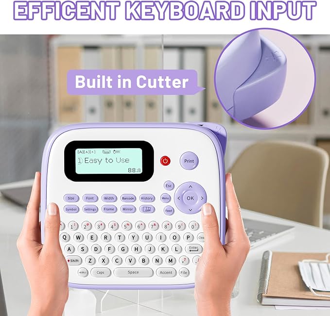 Label Maker Machine with-Tape Waterproof, Purple Desktop Label Maker for Teachers Kids Classroom, Portable Labeler with Multiple Symbols &Fonts for Home Office School Use, D210S