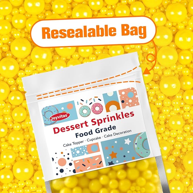 Yellow Pearl Sprinkles for Cake Decorating, Edible Candy Sugar Pearls, 150g/5.29oz Mix Size, Cake Decorations, Cupcake Topper, Ice cream, Cookie, Holiday, Easter, Valentine's Day, Christmas Supplies