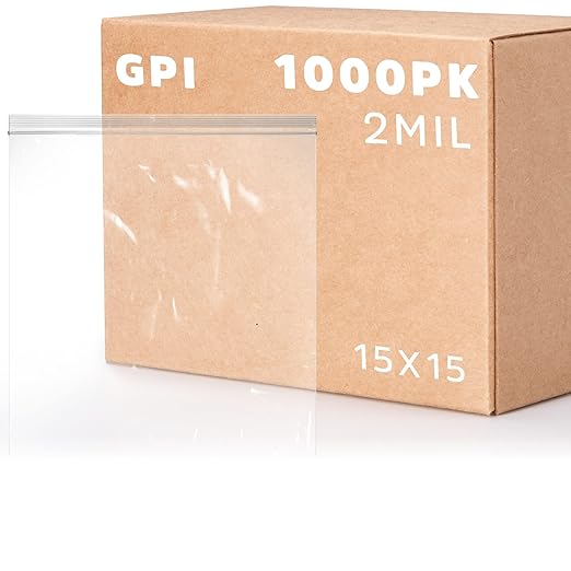 GPI - 15" x 15", Case of 1000, Clear Plastic Reclosable Zip bags, Large, Bulk 2 mil Thick Strong & Durable Poly Baggies With Resealable Zip Top Lock For Travel, Storage, Packaging & Shipping.