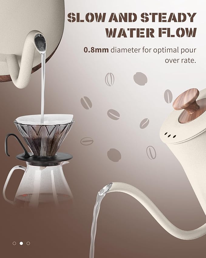 Gooseneck Electric Kettle Beige, 1000W Electric Tea Kettle Stainless Steel, Pour Over kettle for Coffee, Wood-like Grain Finish Handle, Hot Water Kettle, Auto Shut Off, 0.8L, Beige