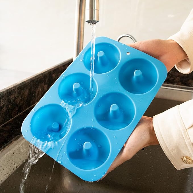 Aichoof Silicone Donut Mold for 6 Doughnuts, Set of 2. Food Grade LFGB Silicone Bagels Baking Pan, Non-Stick, Dishwasher Safe, Heat Resistant and Microwave Safe(Blue)