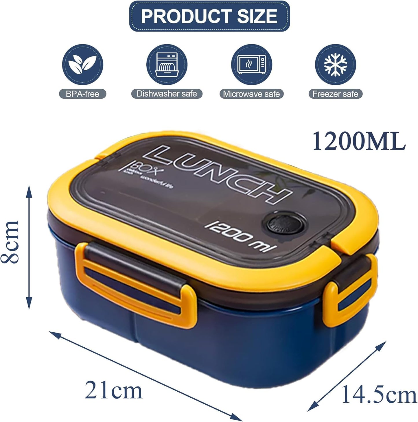 Bento Box Adult, Lunch Box for Men and Women, 1200ML Leak-proof Double-layered with Handle Lunchbox, Reusable BPA-Free Lunch Container, Microwave/Dishwasher Safe, Snack Box with Cutlery Set, Blue