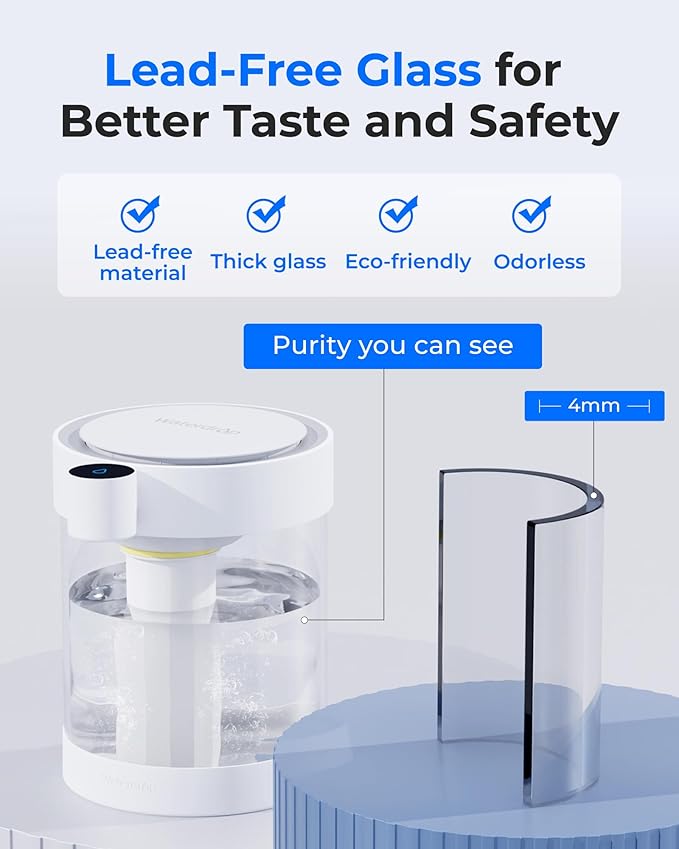 Waterdrop Glass Large 22-Cup Rechargeable Water Filter Dispenser, Reduce 70+ Contaminants, Instant Eco-Friendly Countertop Water Filter System, 5-Stage Soften Water Pitcher, with 1 Filter
