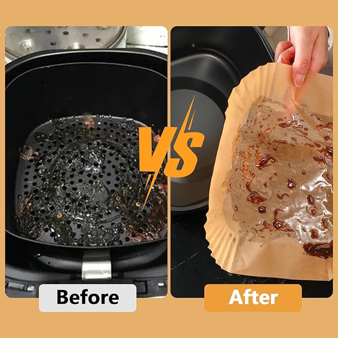 150 Pack 8.6x5.5" Air Fryer Liners, Parchment Paper Sheets For Ninja DZ201/DZ401 Dual Basket, Non-Stick, Disposable, Unbleached, Heat Resistant, Fits 3-6 QT Air Fryers, Oil-Free & Healthy Cooking.