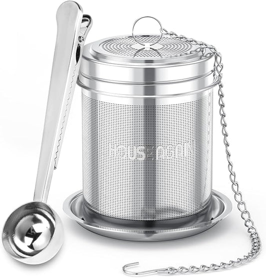 House Again Large Tea Infuser with Scoop, Extra Fine Mesh Tea Strainers for Loose Tea & Spice Infuser for Cooking, 304 Stainless Steel, Loose Leaf Tea Steeper for Brew Tea Spices & Seasonings