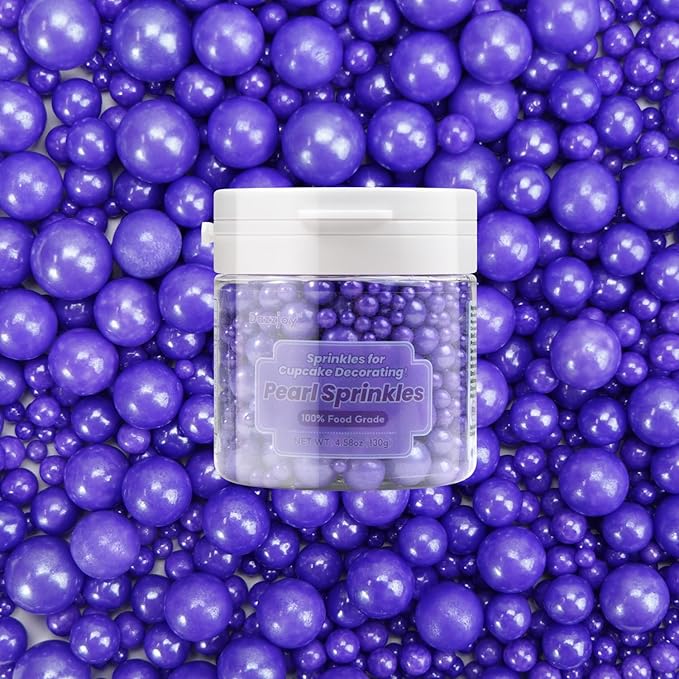 Dazzjoy Edible Pearl Purple Sugar Sprinkles, 130g/4.58oz, Purple Ball Pearls Sprinkles for Cake Decorating, Cupcake Toppers, Edible Cake Decoration