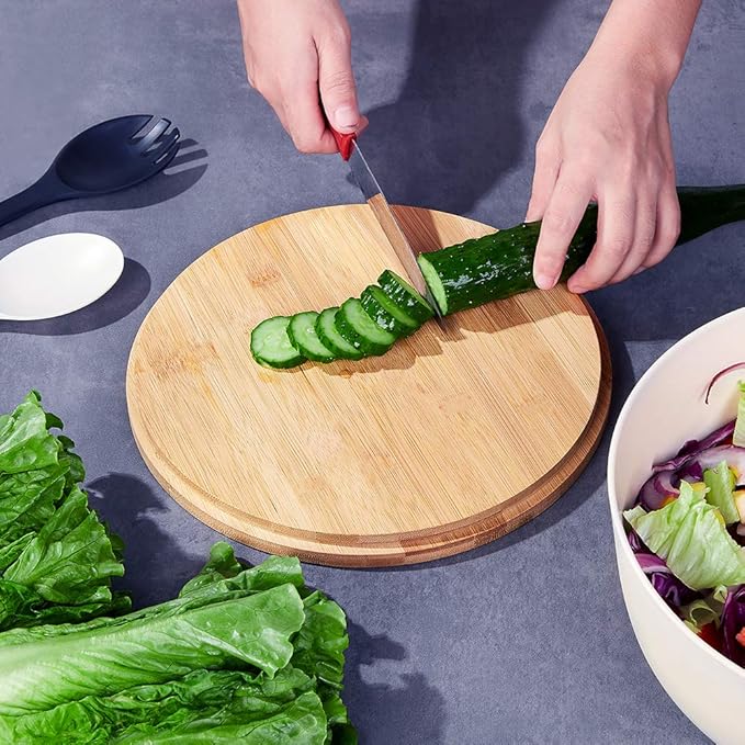 10” Bamboo Fiber Large Salad Serving Bowl Set with Wooden Lid & Servers, 3.5Qt Big Bowl with Utensils for Mixing Salad,Fruit,Pasta,Lightweight & Dishwasher Safe, Ideal Gift for Home - Matte White