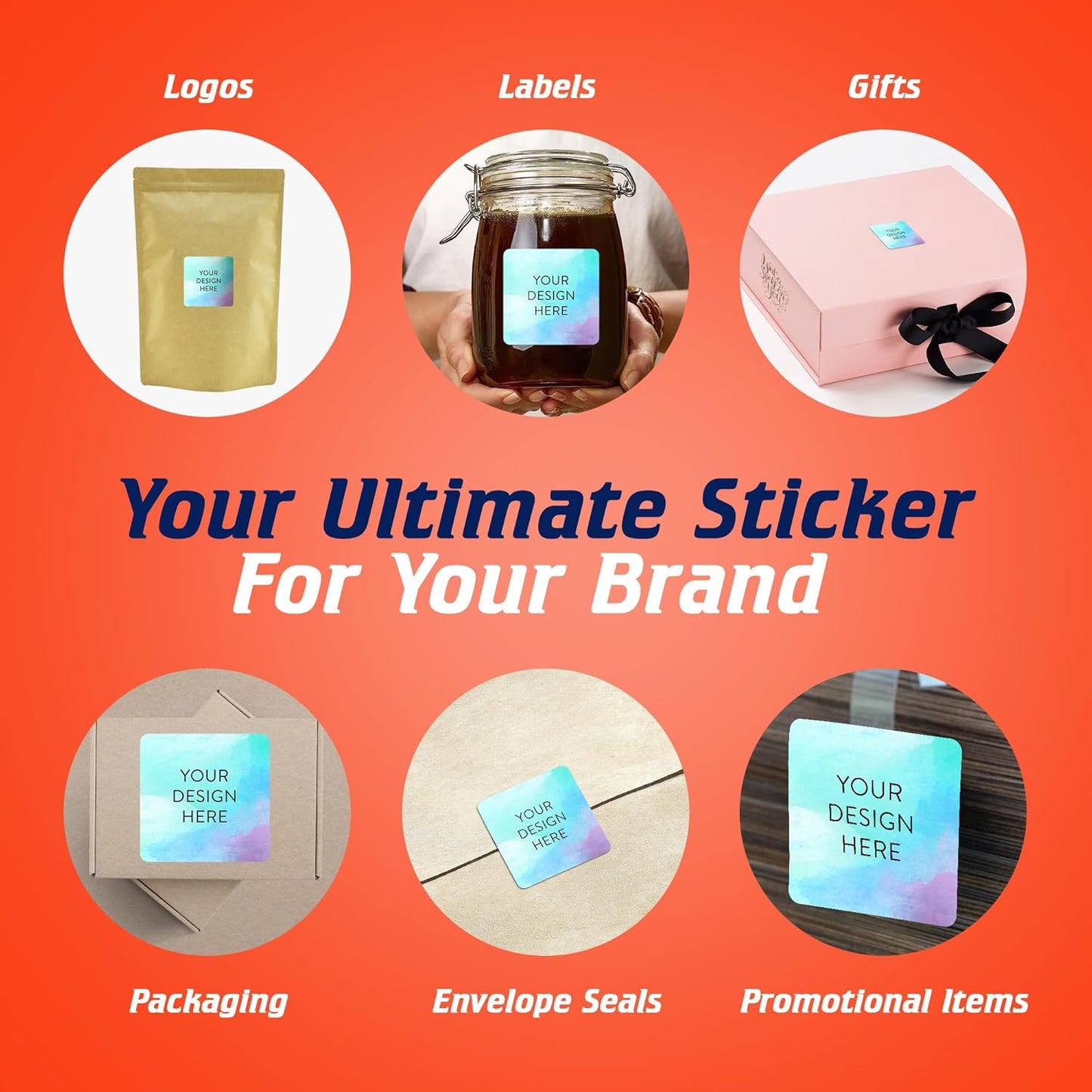 100 Custom Vinyl Stickers - Upload Your own Image, Text, Design, Logo - Personalized Logo Labels for Handmade, Packaging, Bottle, Jars, Candle, Brand Stickers (Sky Blue, 1.5x1.5 Square)