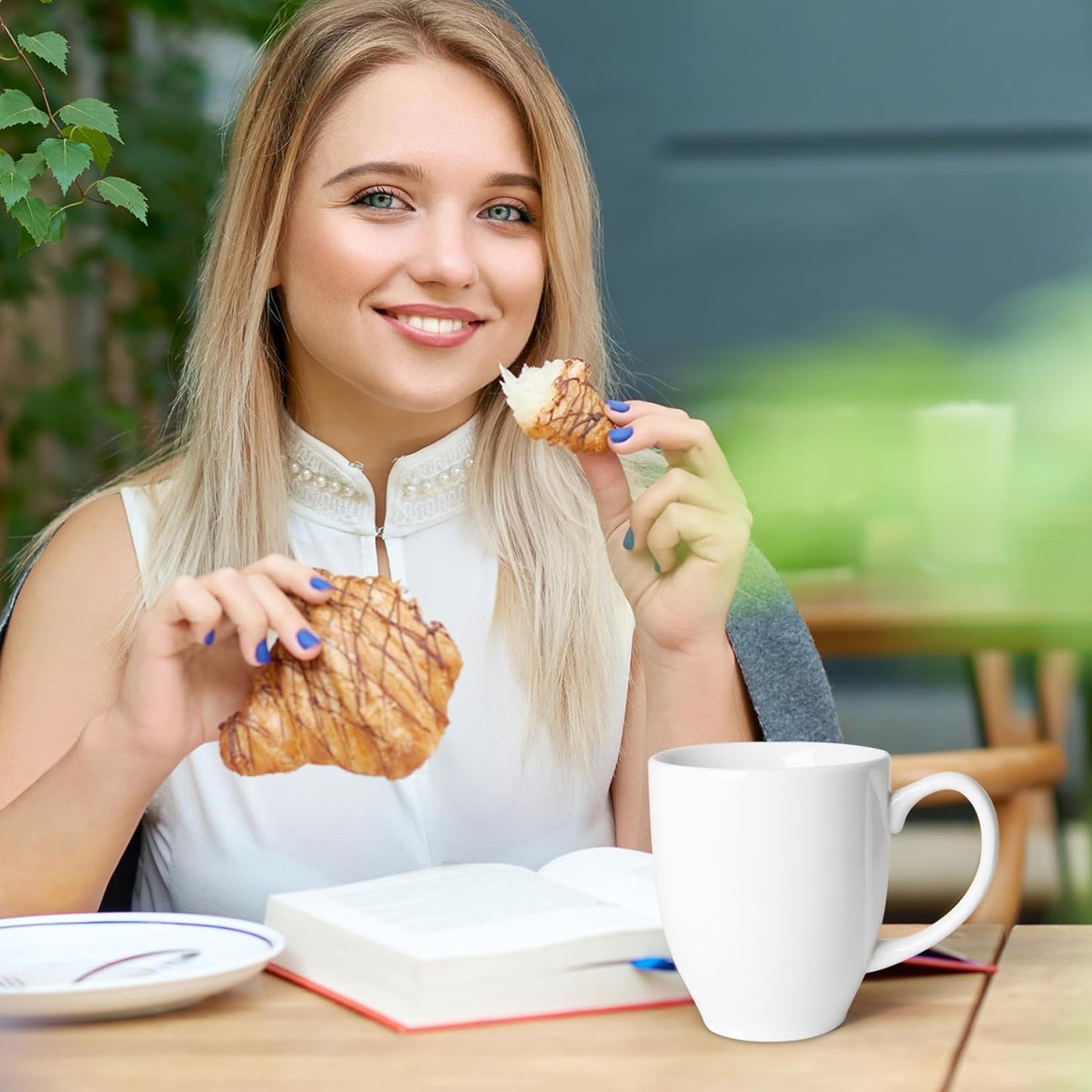 Set of 2 Durable 16 oz Coffee Cups, Large White Coffee Mugs with Ergonomic Handle, Ceramic Mugs Dishwasher & Microwave Safe, Ideal Tea Mugs for Home, Office, Gifts (Coffee, Tea, Hot Cocoa, Latte Cup)