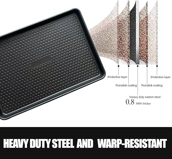 Large Baking Sheet Set (2 Pack) - Half Sheet Pan 17.7x12.2 Inch, 0.8mm Heavy Duty Carbon Steel, Nonstick & Warp Resistant Cookie Sheet for Baking, Roasting, Textured Pattern, Dark Grey