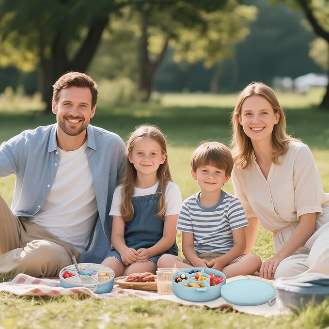 Snack Spinner Set for Kids – 2-Pack, Includes Rotating Snack Container & Classic Sectioned Snack Box, BPA-Free, Dishwasher Safe, Perfect for Travel, Blue
