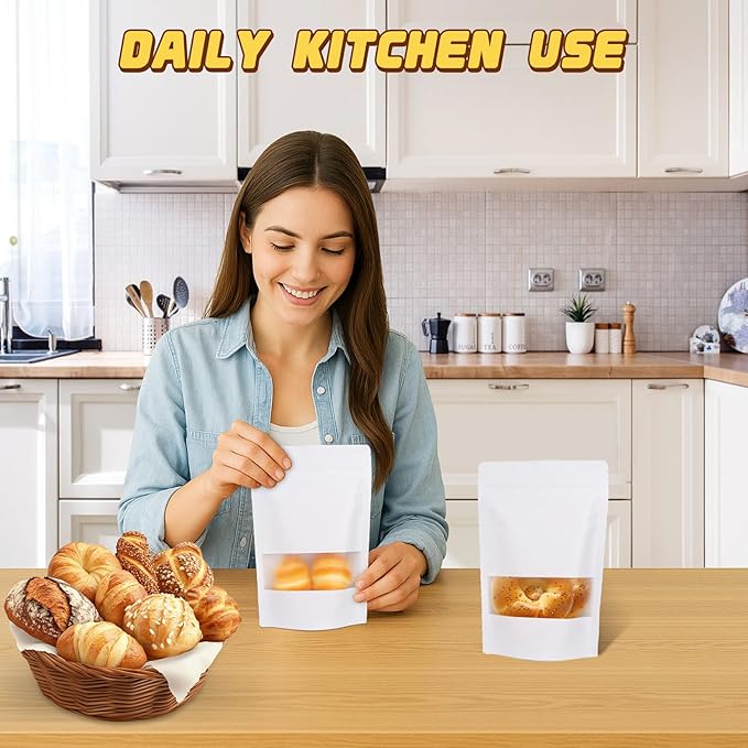 50 Pack Smell Proof Bag, Stand Up Zip Lock Bags, Cookie Bags with Seal, Resealable Pouches, Packing Bags for Cheese, Herbs, Coffee, Spice, Nuts, Soap, Bath Salts, Party Favors, Tea