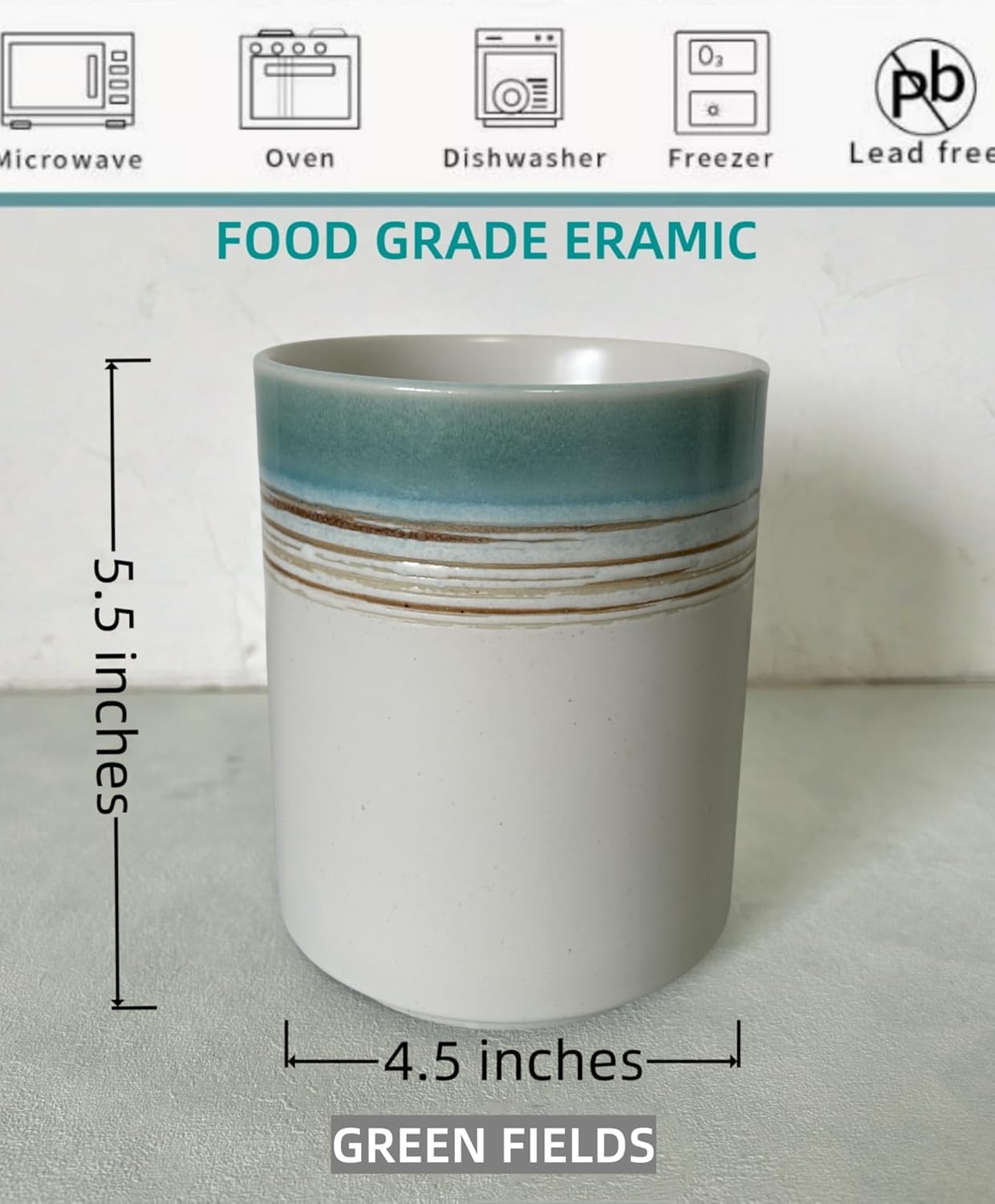 Medium Stoneware Kitchen Utensil Holder for Kitchen Counter Short Cooking Utensil Holder for Countertop Spatula Holder Small Utensil Crock Cutlery Holder Silverware Caddy Flower Vase (Green Field)